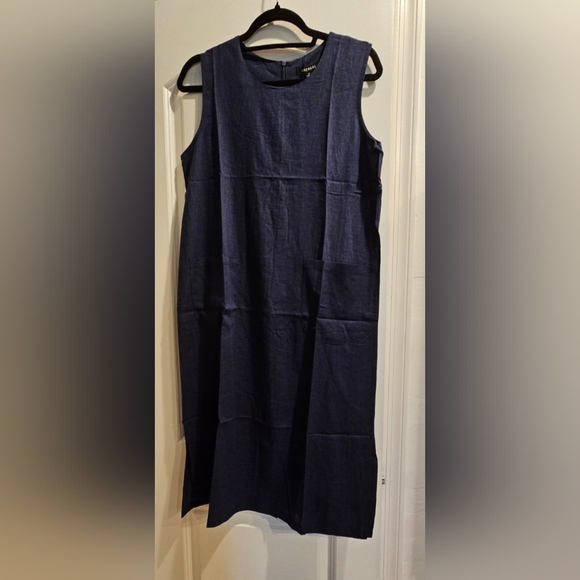 #32 SALE 🛑S,L Linen Blend Front Pockets Sleeveless Midi Dress - Picture 2 of 11